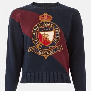 Lauren Ralph Lauren Women's Navy and Burgundy Crest Sweater